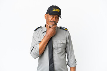 Senior staff man isolated on white background thinking