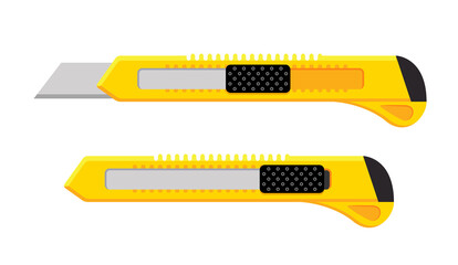 Cutter knife vector blade. Paper craft utility stationery office craft cut razor - obrazy, fototapety, plakaty