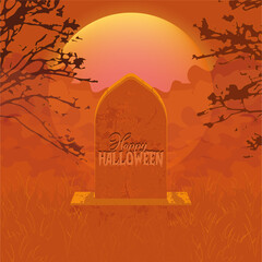 Spooky tomb on a graveyard with moonlight Halloween