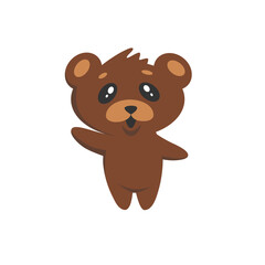 Cartoon brown bear, kind with big eyes in a modern simple flat style. Isolated vector illustration. A cute, funny character.