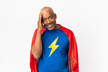 Super Hero senior man isolated on white background smiling a lot © luismolinero