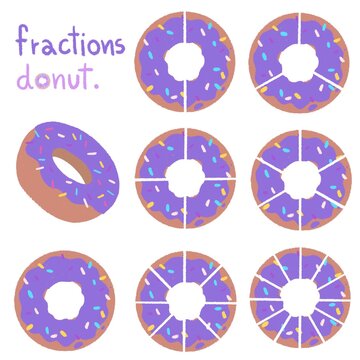 set of donut shaped fractions Hand Drawn colorful	