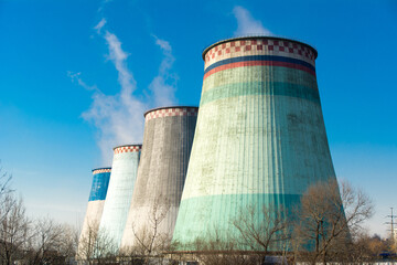 Fototapeta premium Moscow, Russia. January 15, 2018. Thermal power plant produces electricity