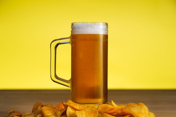 Beer mug with potato chips