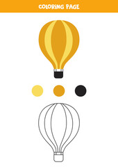 Color cartoon air balloon. Worksheet for kids.