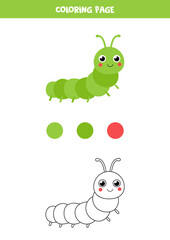 Color cute cartoon caterpillar. Worksheet for kids.