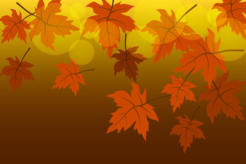 Fototapeta na wymiar Brown autumn background with maple leaves and stylish bokeh effect