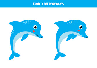 Obraz premium Find 3 differences between two cute cartoon dolphins.