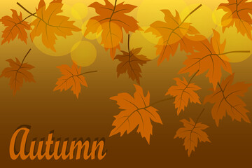 Fototapeta na wymiar Lettering autumn background with leaves bokeh