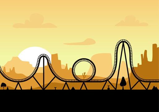 Vector roller coaster ride silhouette park. Rollercoaster icon illustration skyline concept