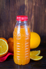 orange juice in a plastic bottle