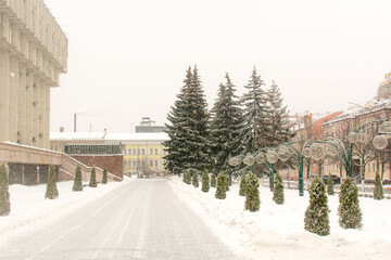 Russia, Tula. January 9, 2021. City street in winter.