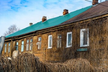 Suzdal, Russia, May 1, 2021. A lonely standing wooden house.