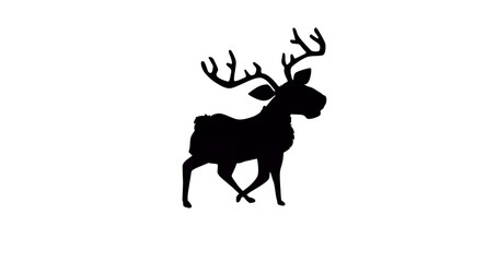Digital image of black silhouette of reindeer walking against white background