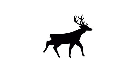 Digital image of black silhouette of reindeer walking against black background