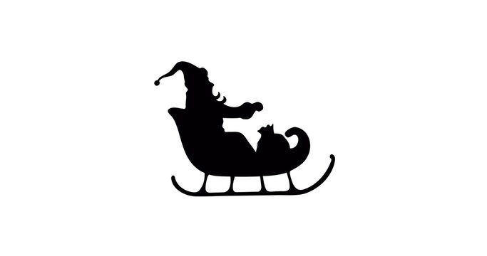 Digital image of black silhouette of santa claus in sleigh against white background