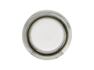 Empty glass jar without a lid, close-up. Isolated on a white background, top view