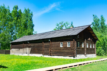 Fototapeta na wymiar Kostroma, Russia. May 23,2021. Street of old wooden houses.