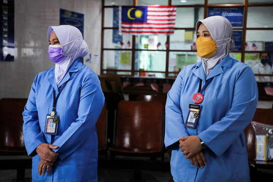 Nurses wearing protective masks are pictured at Sultanah Maliha Hospital, amid the coronavirus disease (COVID-19) outbreak in Langkawi
