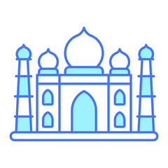 Taj mahal blue outline icon, isolated vector design
