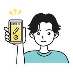 ワクチンパスポートを提示する男性のイラスト