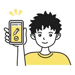 ワクチンパスポートを提示する男性のイラスト