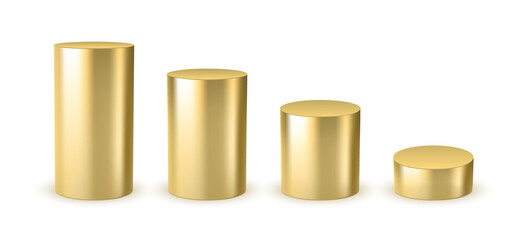 3d gold cylinder design scene stage template. Golden cylinder steel metal pipe