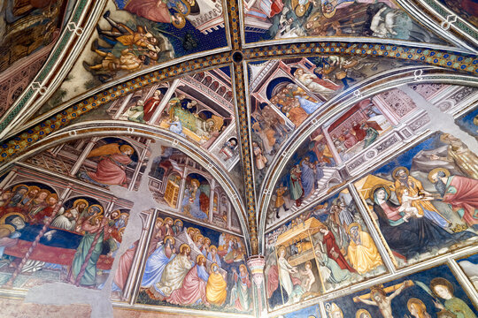 Foligno Umbria Italy. Frescoes at Trinci Palace (Palazzo Trinci), a patrician residence and museum.