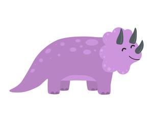 Illustration of cute cartoon dinosaur on white background. Can be used for children's room, sticker, t-shirt, mug and other design. Cute little triceratops.