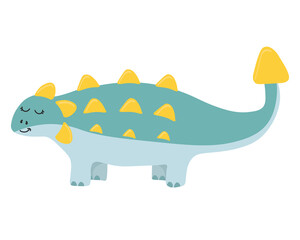Illustration of cute cartoon dinosaur on white background. Can be used for children's room, sticker, t-shirt, mug and other design. Cute little ankylosaurus.