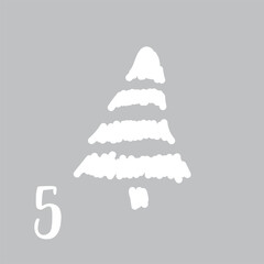 Advent calendar with cute tiger. Christmas poster 2022. Merry Christmas cards holiday festive Illustration in hand drawn scandinavian style. Tiger greeting card funny jungle animal