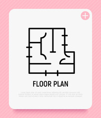 Floor plan thin line icon. Architectural project, sketch. Modern vector illustration.