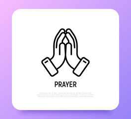 Praying hands thin line icon. Modern vector illustration of faith gesture.
