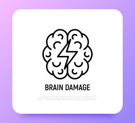 Brain damage thin line icon. Modern vector illustration of heart attack symptom.