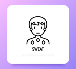 Cold sweat thin line icon. Modern vector illustration of illness symptom.