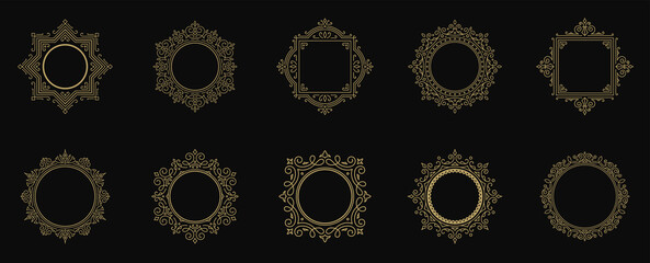 Vintage flourishes ornament frames set vector illustration