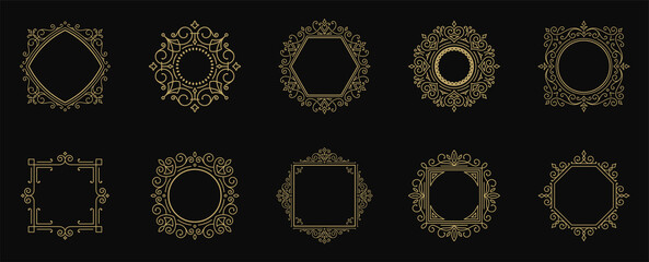 Vintage flourishes ornament frames set vector illustration