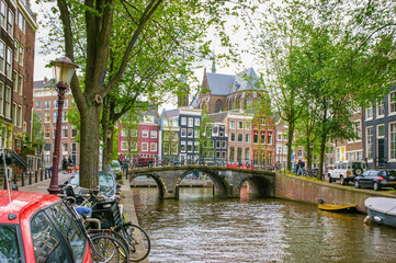 Walking in old Amsterdam, the Netherlands