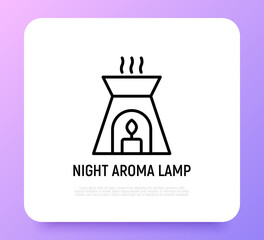 Night aroma lamp with candle thin line icon. Modern vector illustration.