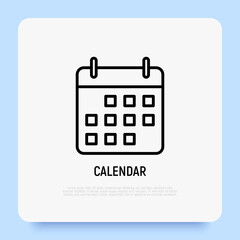 Calendar thin line icon. Modern vector illustration.