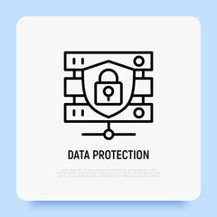 Secure servers thin line icon, database with shield. Modern vector illustration.