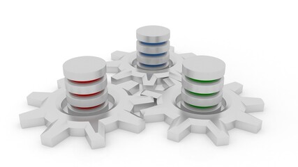 3d illustration database with gear technology concept
