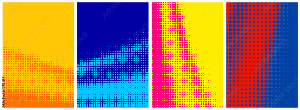 Wall mural set of abstract halftone colorful backgrounds. - Wall murals