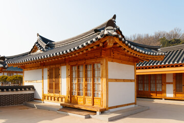 Fototapeta premium Traditional Korean style architecture at Hanok Village. Traditional Korean house.