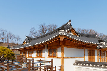 Traditional Korean style architecture at Hanok Village. Traditional Korean house.