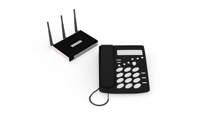 3d illustration modem phone telephone with technology concept