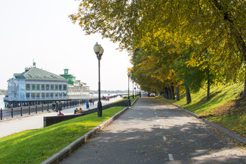 Yaroslavl. Russia. September 20, 2020. Volga river embankment in autumn.