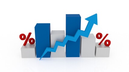 3d illustration graph with percentage bussiness concept
