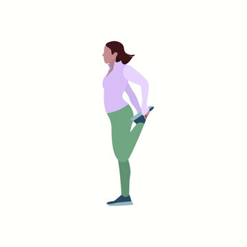 Vector illustration of stretching young woman in sportswear. Flat. Sport, training.