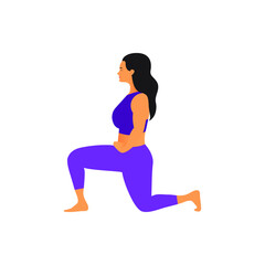 Fototapeta na wymiar Modern Vector illustration of Stretching Young Woman in Purple Sportswear. Flat, Sport, Training.